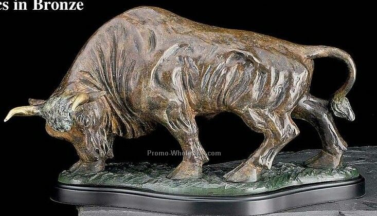 11"x21"x9" The Bull Bronze Sculpture On Wood