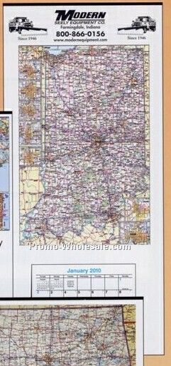 14-1/2"x38" Large Full Apron State Map Calendar (Indiana) - Thru 04/30/09