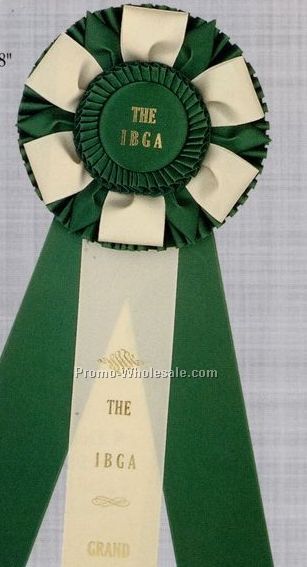 18" Custom Rosette Ribbon With 2-1/2"x15" Triple Streamer & 6-1/2" Head