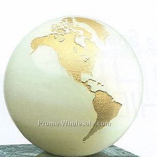 3" Onyx World Globe Award W/ Flat Bottom & Gold Continents