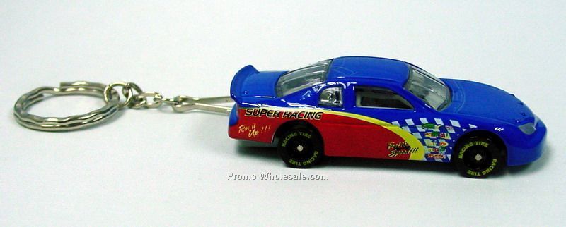 3"x1-1/4"x3/4" Nascar Diecast Keychain With Side Racing Graphics