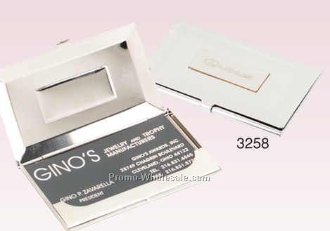 3"x2-1/4" Silver Like Business Card Case W/ Pouch (Screened)