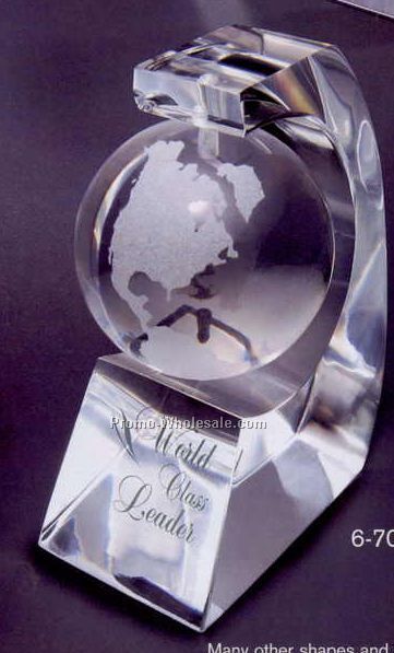 3"x6"x4" Acrylic Sandblasted Globe Award W/ Stand