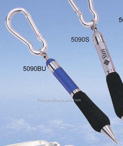 4" Blue Pen W/ Carabiner Clip (Engraved)