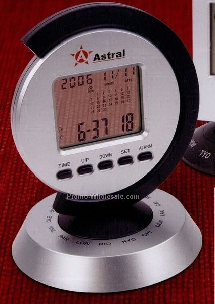 4-1/4"x5-1/5" Display Alarm Clock & Calendar With 16 City World Time