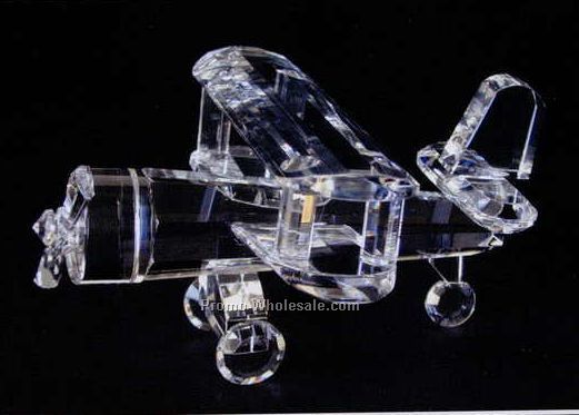 4-3/4" Optic Crystal Bi-airplane Figurine