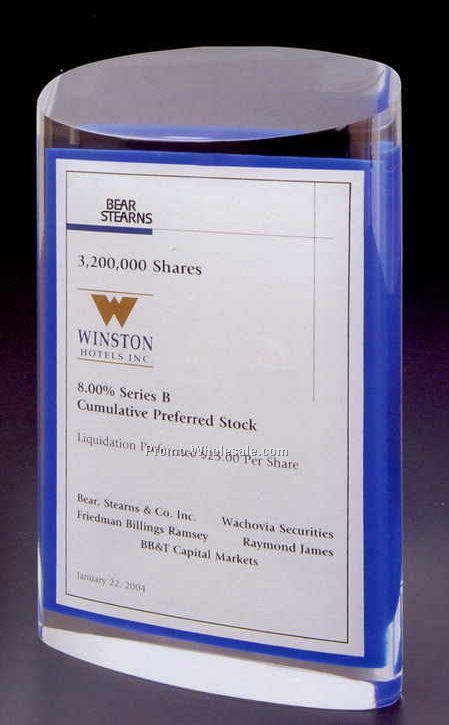 4"x6-1/2"x1-1/2" Standing Oval W/Floating Acrylic Sheet & Slanted Top Award