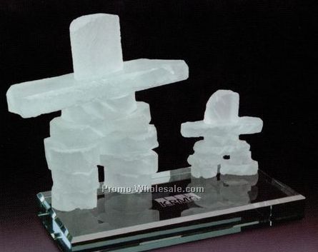 5" And 2-1/2" Inukshuk Mother-child Figurine On Jade Green Base