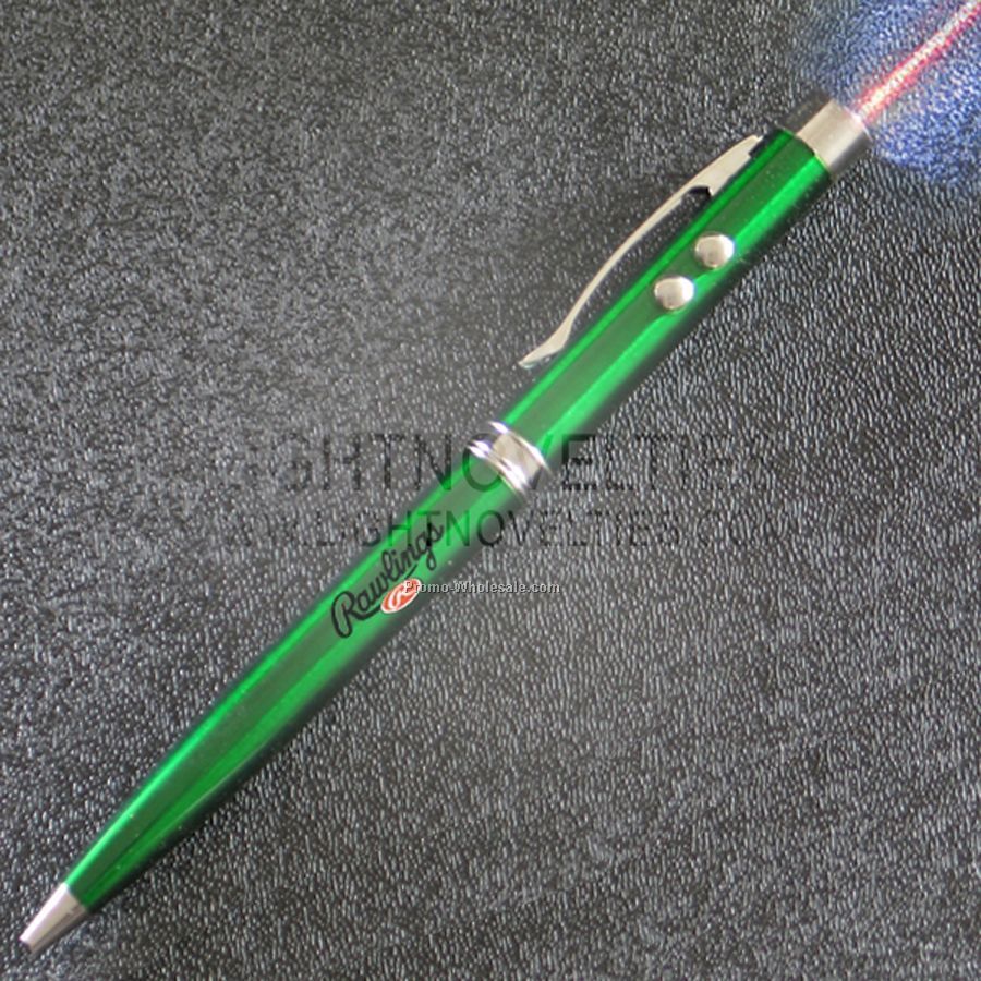 5" Green Light Up Pen W/ Laser Pointer Flashlight