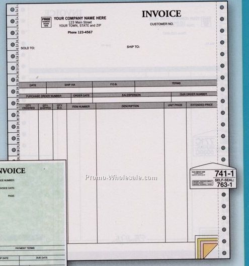 8-1/2"x11" 5 Part Continuous Feed Parchment Invoice W/ Packing List