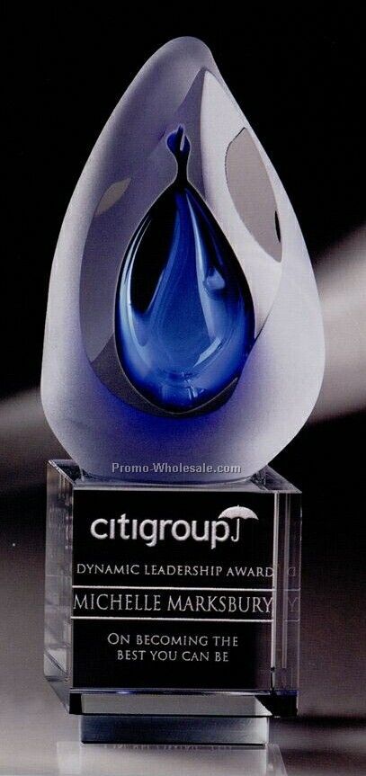 8-1/4"x3-1/2" Art Glass Aeroscape Sculpture Award With Crystal Base (Small)