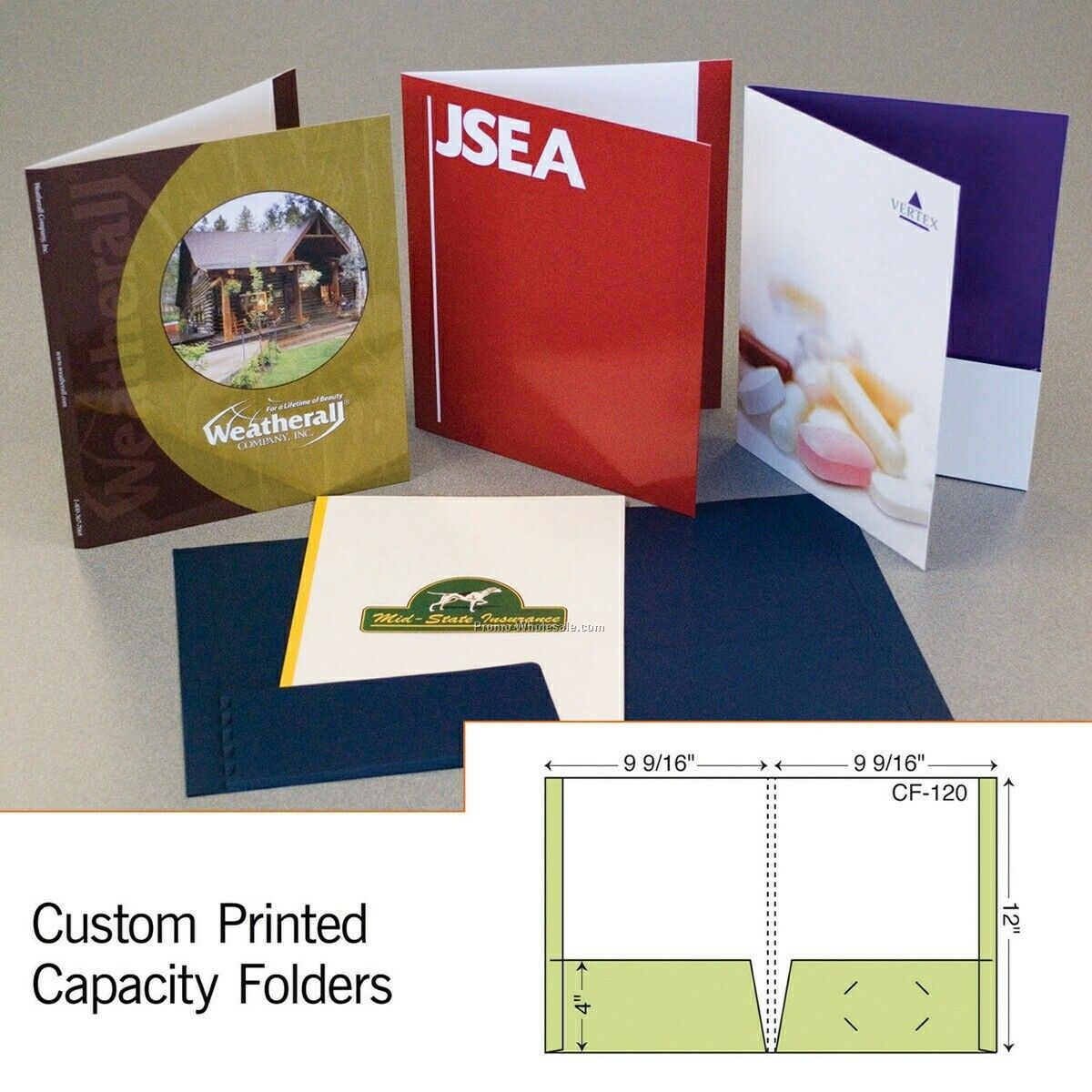 9-9/16"x12" Capacity Folder W/ 2 Reinforced Pocket & 3/8" Spine (Blank)