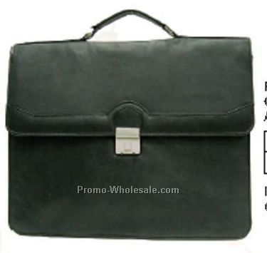 Black Top Flap Briefcase W/ Back Section & Cell Phone Pocket