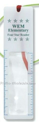 Bookmark W/ Fresnel Lens Magnifier/ Ruler & Red Tassel