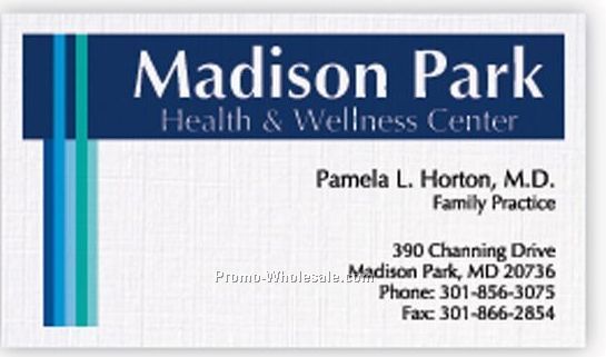 Bright White Linen Business Card W/ 1 Multi Color Ink