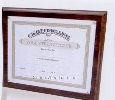 Cherry Certificate Frame Plaque W/ Acrylic/ Rosette Pin Recessed Area