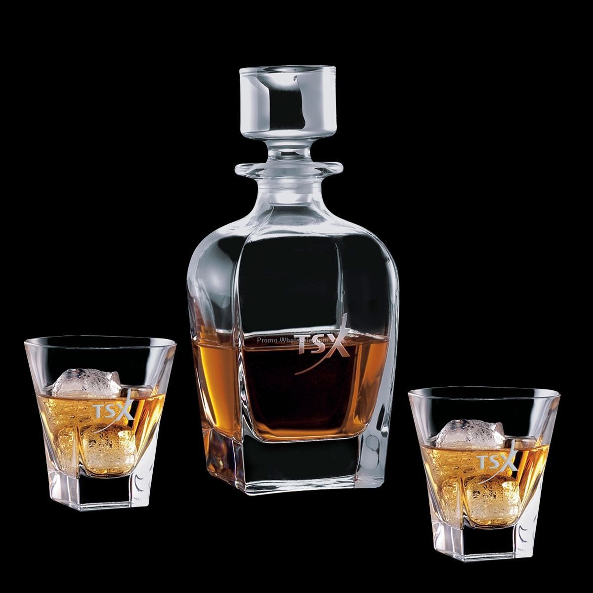 Chesswood Decanter & 2 On-the-rocks Glasses