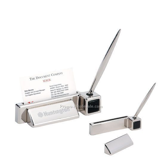 Corporate Silver Business Card Holder / Pen Holder / Paperweight