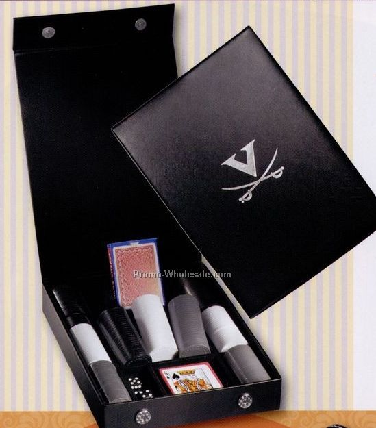 Deluxe Poker Set In Black Genuine Leather Case