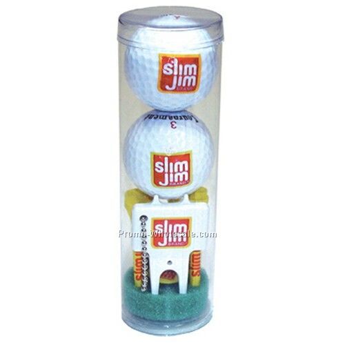 Golf Combo Pack In Tubes (6 Tees/ 2 Ball/ 1 Marker/ 1 Plastic Divot Tool)