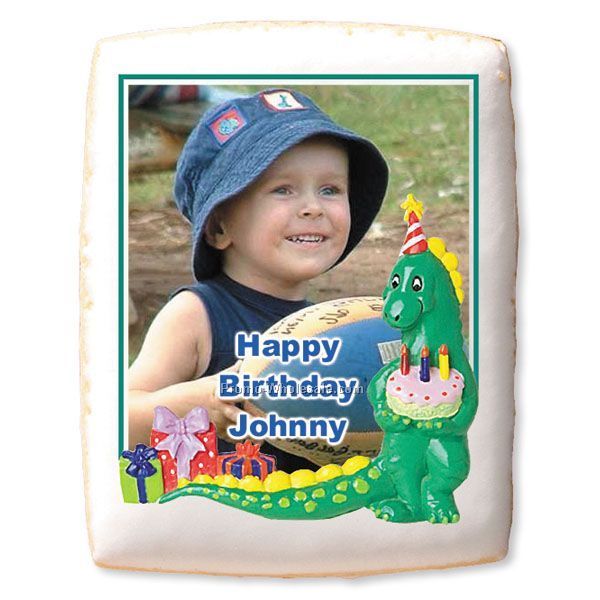 Imprinted Shortbread Cookies - Dinosaur With Birthday Cake