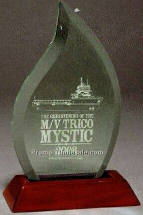 Jade Flame Award On Piano Wood Base (Laser Engraved)