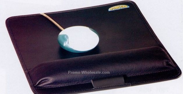 Leather Mouse Pad W/ Ergonomic Wrist Rest (Top Grain)