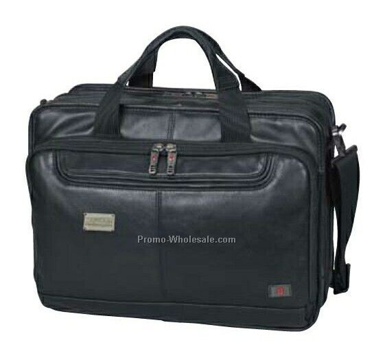 Parliament Expandable Brief With Removable Laptop Sleeve (Black Leather)