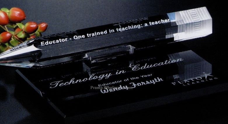 Pencil Award On Black Glass Base 8"