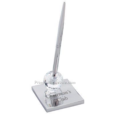 Reflective Silver Crystal Ball Pen Holder With Ballpoint Pen