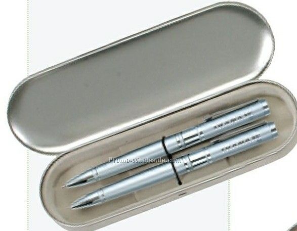 Silver Ballpoint Pen & Pencil In Silver Gift Box