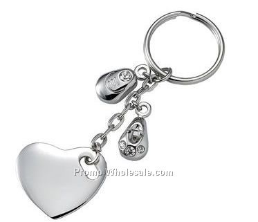 Silver Heart Key Ring W/ Charms