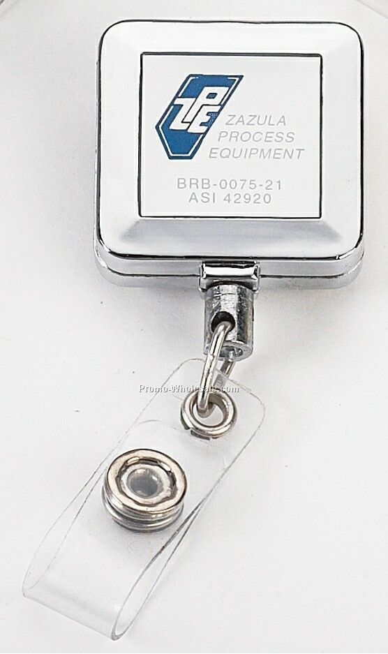 Silver Square Retractable Badge Holder W/ Sticker (1-1/4"x1-1/4")