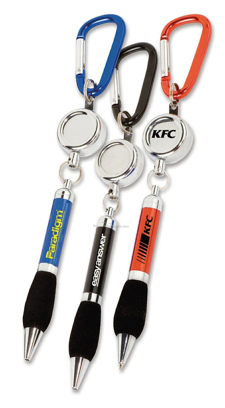 Soft Grip Metal Pen W/ Carabiner & Retractor (Screen Printed)