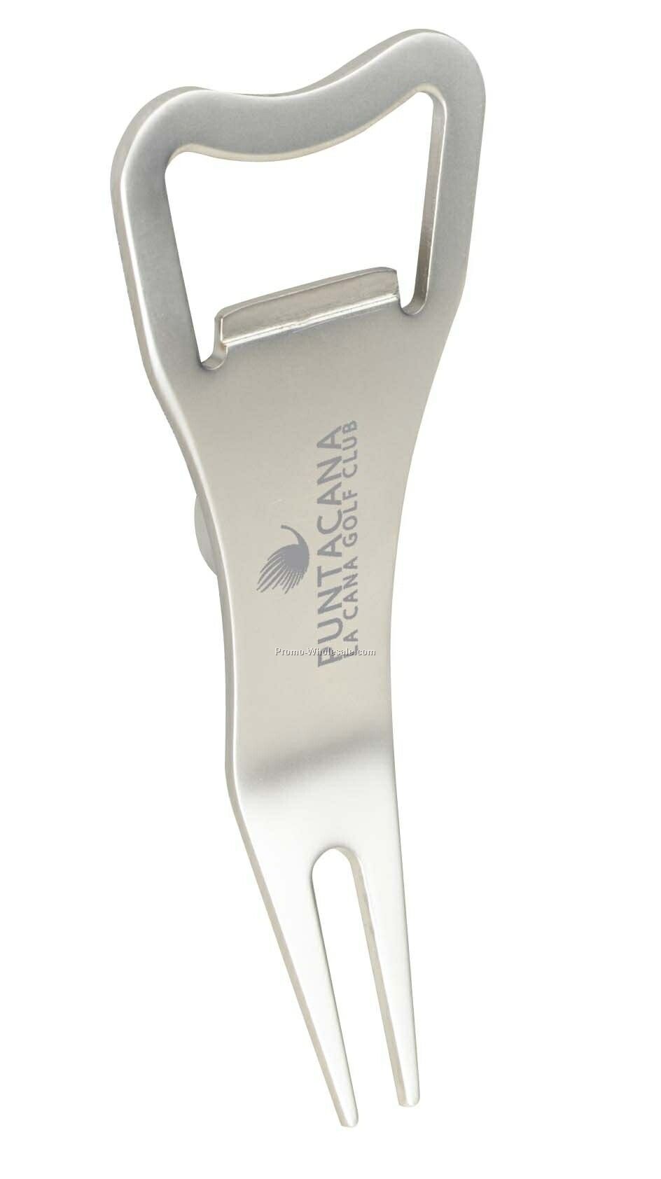 Tee Off Silver Magnetic Divot Tool With Ball Marker & Bottle Opener