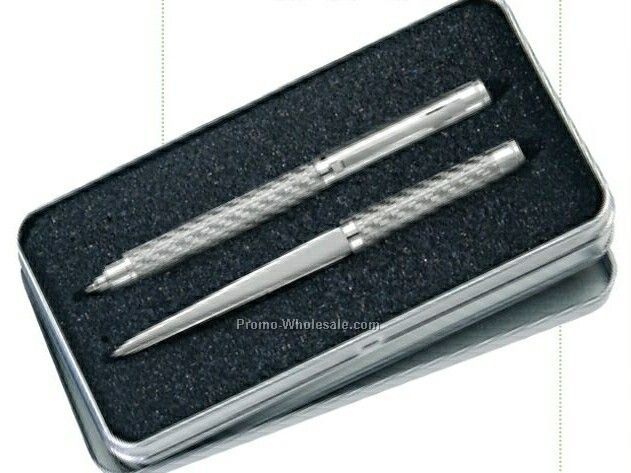 Twist Action Ballpoint Pen With Matched Letter Opener /Silver