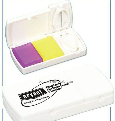 White Pill Box W/ Pill Splitter Compartment