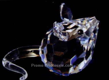 1-3/4" Optic Crystal Mouse Figurine W/ Long Curved Tail