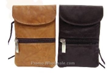 10cmx13cmx1/2cm Medium Brown Stone Wash Pouch With Top Flap & Zipper