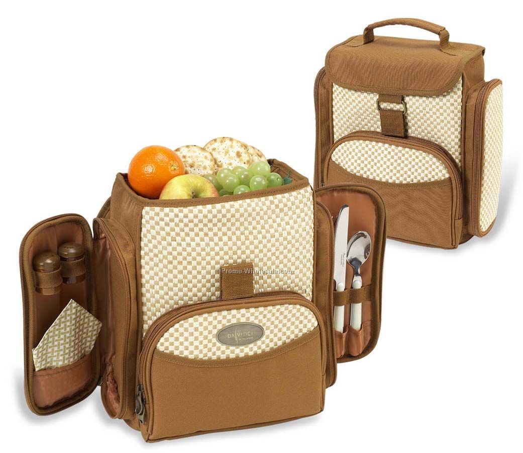 11"x11"x5-1/2" Natural Fiber Weave Lunch Cooler W/ Accessories