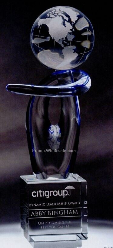 11"x4-1/4" Art Glass Voyager Sculpture Award With Crystal Base