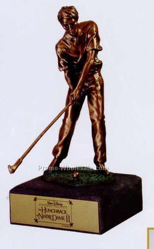 11"x5"x7-3/4" Copper Coated Male Golfer Figure Award W/ Attached Stone Base