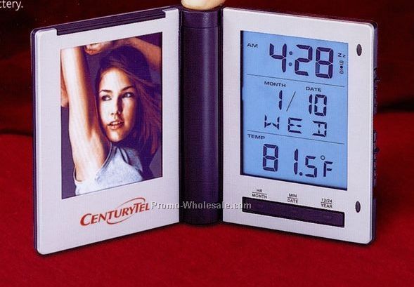 2-7/8"x3" El Light Alarm Clock, Calendar, Temperature And Photo Frame