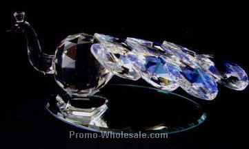 2"x4-1/4" Optic Crystal Color Feather Peacock Figurine