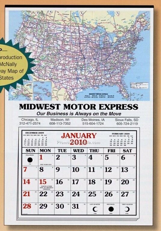 25"x38" U.s. Map Full Apron Calendar - Thru 04/30/09