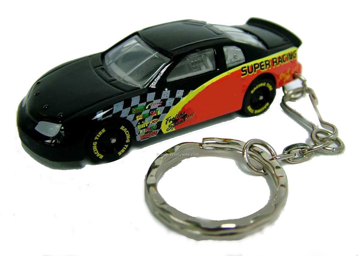 3"x1-1/4"x3/4" Nascar Diecast Keychain With Side Racing Graphics