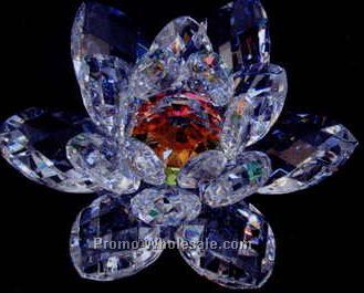 4" Optic Crystal Lotus Figurine W/ Rainbow Color Center