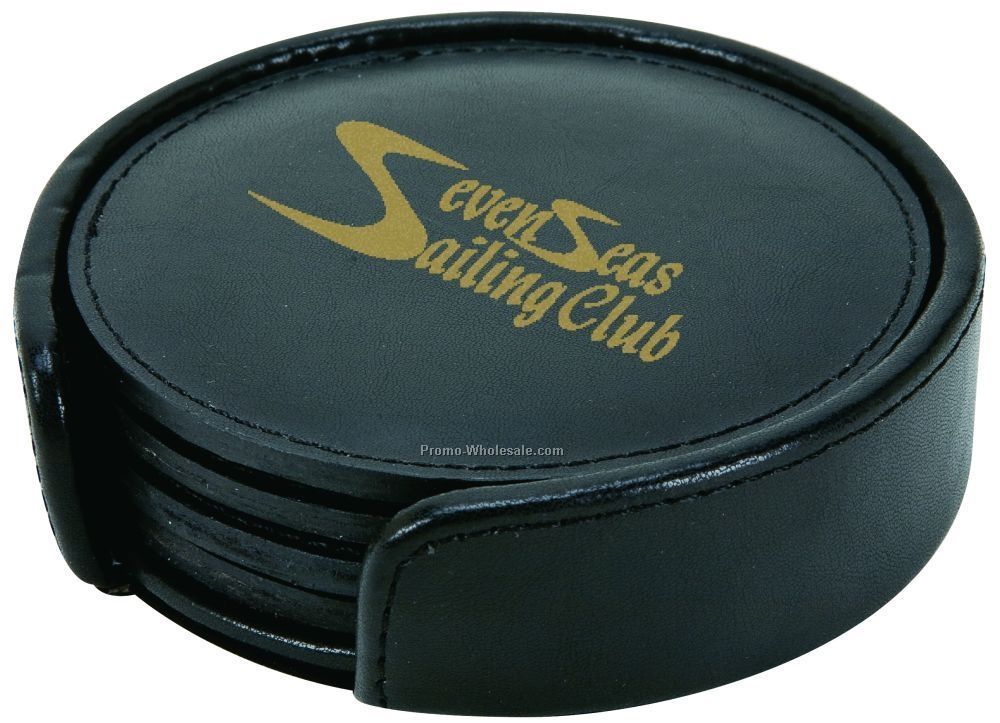 4" Round Leather Coaster Set