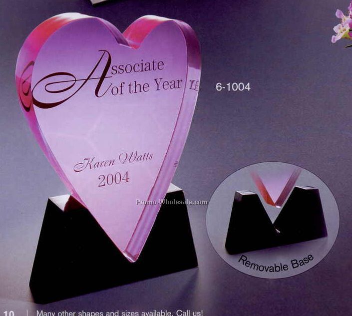 4-1/4"x6-1/8"x1" Acrylic Tinted Heart Award On Removable Base