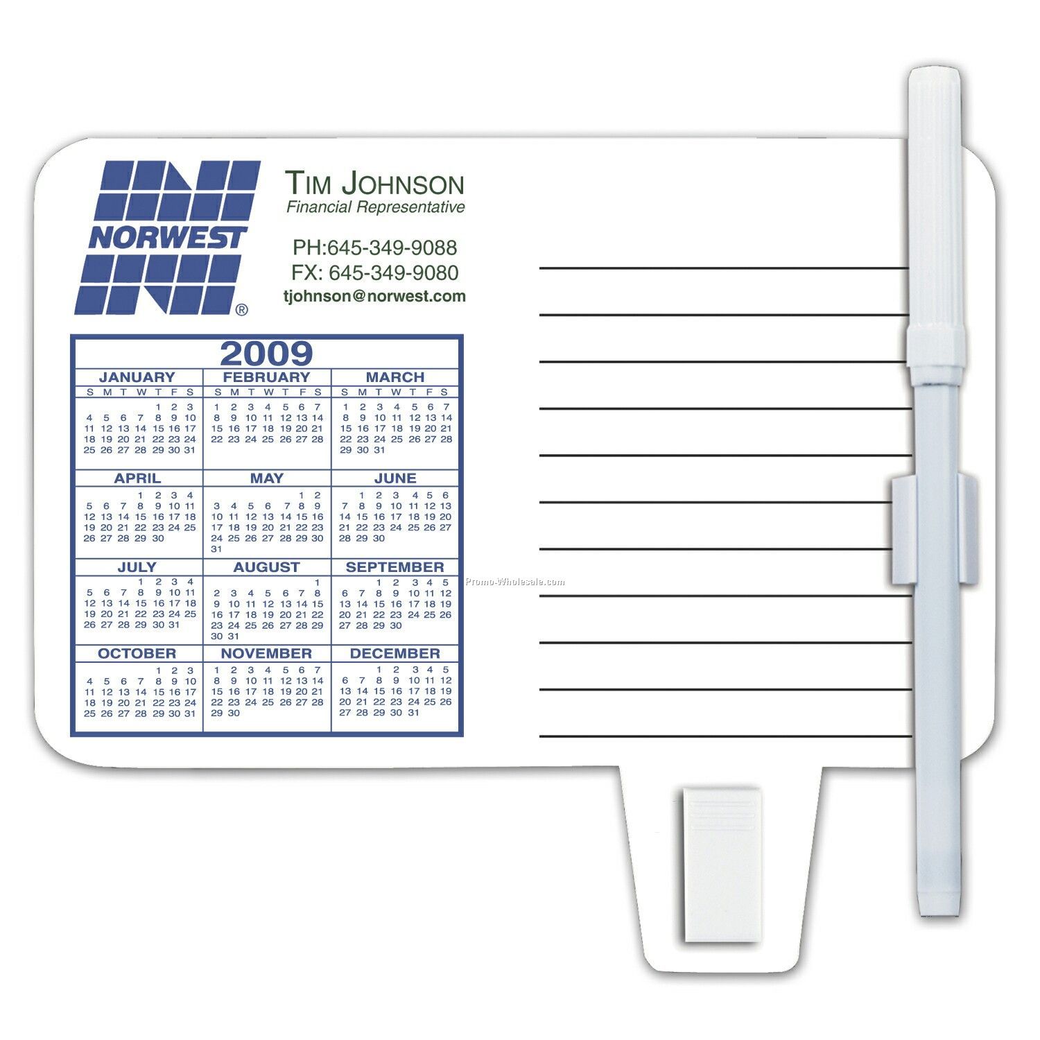 4-29/32"x5-3/4" Memo Board Magnetic Calendar W/ Pen & Clip